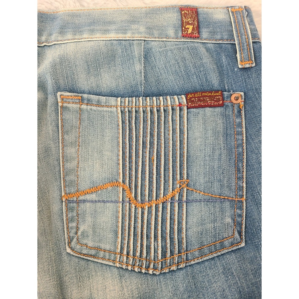 Y2K 7 For All Mankind Crinkle Pocket Bootcut Flare Jeans Light Wash Blue 29 - Picture 8 of 11